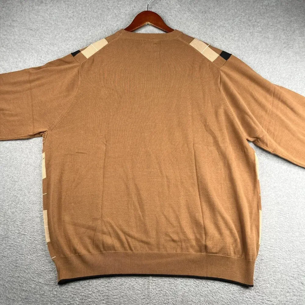 Paul Fredrick Knit Sweater Beige Check Mens 4XL Casual Classic